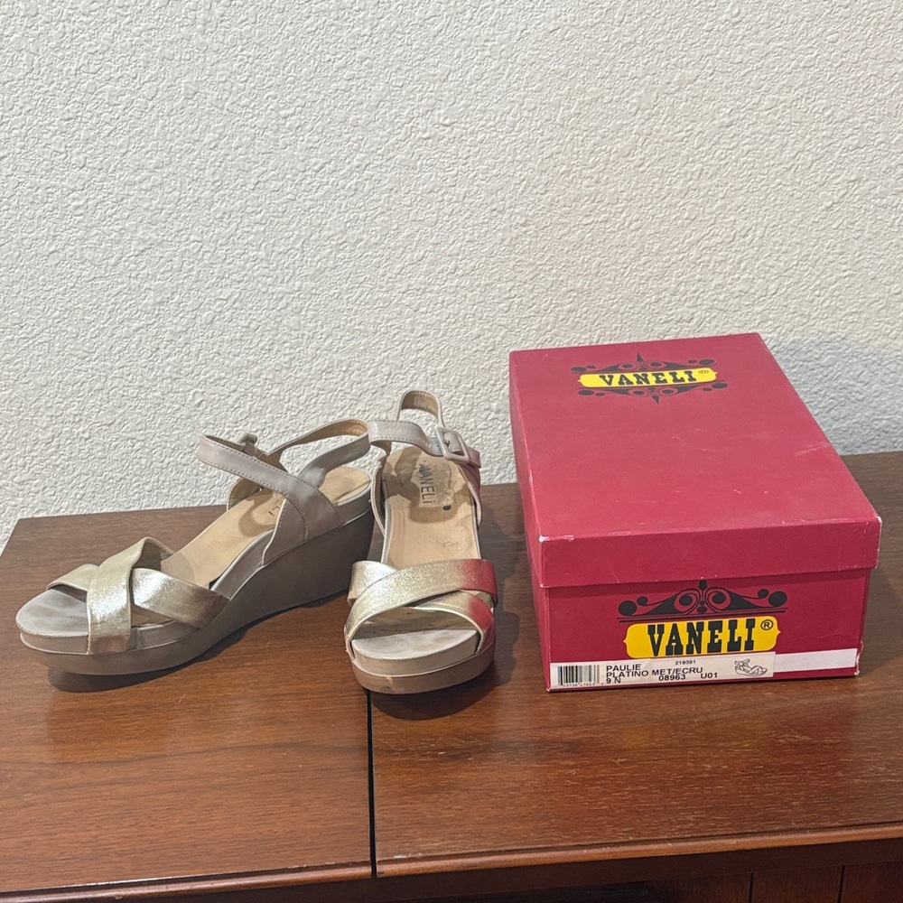Vaneli Paulie Metallic Wedge Sandals